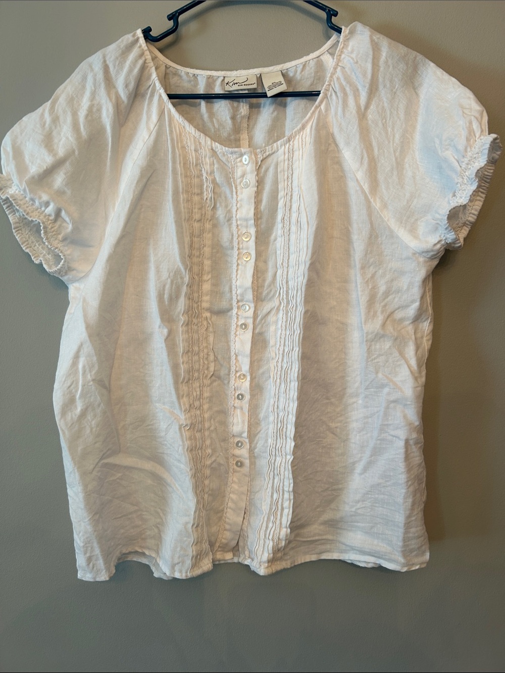 Kim Rogers White Linen Button Up‎ Top, Women’s Size XL